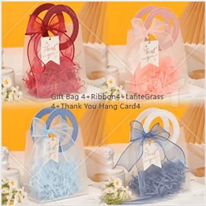 TEMU 16개입 재사용 가능 PVC 투명 선물백 + 황마끈 & 리본, 감사카드 포함 - 고품질 파티 선물백 (생일, 어버이날, 결혼식, 기념일, 선물포장용) | 장식용 선물백