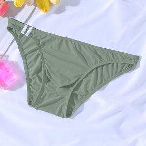 TEMU 남성용 신상 아이스 실키 섬유 원단 속건성 심플 로우웨이스트 반투명 팬티