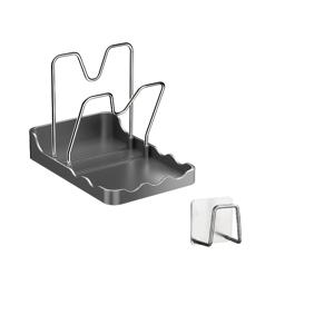 TEMU 2개입 (팬케이크 뚜껑 랙 + 스테인리스 스틸 헝겊 물받이 랙) 고가의 주방 수납 랙, 팬케이크 뚜껑 랙 조리대 스푼 랙, 주방 다기능 수납 랙, 드립 트레이가 있는 수직식 도마 장착 장치 (음식 직접 접촉 없음)