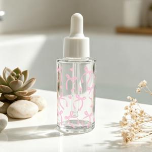 TEMU 투명 유리 에센셜 오일 스포이드 병, 20ml/40ml 두 가지 규격으로 제공, 신선하고 우아한 리본 프린트 장식, 재사용 가능, 향수 에센셜 오일 혼합, 액체 분배 및 여행용 병에 적합