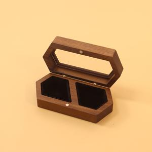 TEMU 빈티지 블랙 월넛나무 모양의 이중 수납공간 반지 상자, 결혼반지 보관함, 전망창이 있는 프로포즈용 반지 상자, 주얼리 박스