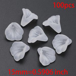 TEMU 15mm 100개 무광 화이트 대형 트럼펫 플라워 아크릴 비즈, DIY 주얼리 만들기, 핸드메이드 팔찌 목걸이 펜던트, 핸드메이드 주얼리 액세서리
