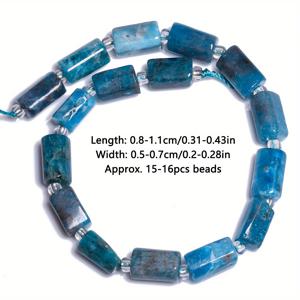 TEMU 8-11mm 천연 아파이트 원통형 비즈, 바다 파란색 다면체 기둥형 스톤 비즈 - 유니크한 간격 비즈, 주얼리, 패셔너블한 팔찌 및 목걸이 제작에 적합 - 남성에게 완벽한 선물, 새해 휴일을 위한 깜짝 선물