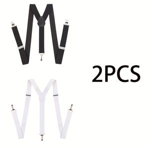 TEMU 남녀 공용 신상 3클립 탄성 멜빵 2개 세트, 미끄럼 방지 다용도 바지 스트랩, 인기 탄성 멜빵