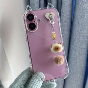 TEMU Y2K 투명 고양이 귀 폰 케이스 아이폰 17 에어 16 15 14 13 12 11 프로 맥스 플러스 X XS XR 8 7 고양이 펜던트 소프트 커버