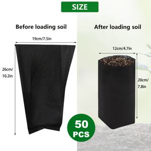 TEMU 50개 10.2인치 H/13.5인치 H 깊은 육묘용 그로우 백, 비직물 식물 화분 컨테이너, 깊은 뿌리 식물 채소, 꽃, 묘목 나무용, 블랙