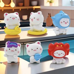 TEMU 수집용 해변 서핑 고양이 피규어 6개 - 미니어처 조경 장식, 정원 분재 장식품, 풍경 장식, 창의적인 홈 데코, 방/침실/책상/사무실 장식품, 자동차 중앙 콘솔 장식, 휴일 장식, 일상적인 작은 선물 장식품. 장식용으로 적합, 삶에 행운의 분위기를 더하고 낭만적인 의식의 감각을 되살려줌
