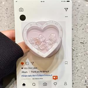 TEMU 크러쉬 플라워 하트 흔들리는 마그네틱 휴대폰 홀더, 휴대용 미니 데스크탑 게으른 스탠드, 스타일리시한 휴대폰 액세서리, 휴대폰 장식 지지대, 휴일 선물 및 파티에 적합, 마그네틱 링 포함 (휴대폰 케이스 미포함)