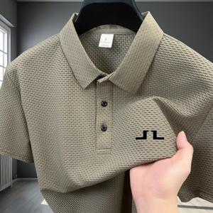 TEMU J.L Pattern 남성용 아웃도어 골프 및 승마 캐주얼 반팔 텍스처 원단 폴로 셔츠, 성숙한 남성용 비즈니스 캐주얼 자카드 텍스처 폴로, 통기성 좋고 편안함, 봄 여름용, 안감 또는 아우터로 착용 가능