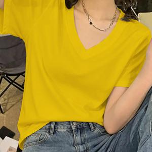 TEMU 홈 컴포트 다용도 이지 V넥 티셔츠, 캐주얼 웨어 및 휴가에 적합, 편안한 소재, 여성 캐주얼 의상, 다용도 여성 V넥 티셔츠