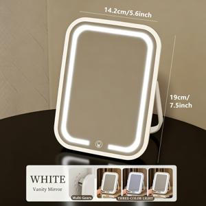 TEMU 3가지 색상 모드 휴대용 LED 화장 거울 - 접이식, 회전식, 벽걸이형 & USB 충전식, 밝기 조절, 여행 및 가정용, 여성을 위한 선물