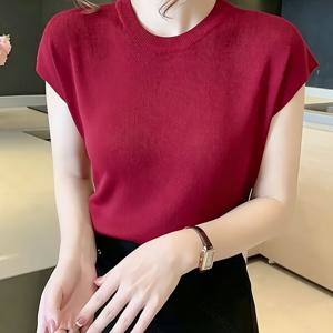TEMU 여성용 아이스 섬유 원단 티셔츠 여름용 얇은 신상 패셔너블 슬림핏 라운드넥 단색 다용도 드롭 숄더 반팔 탑