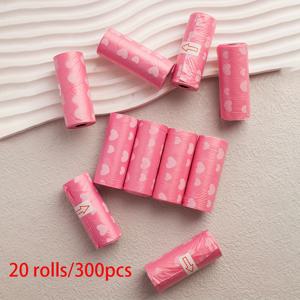 TEMU 10롤/150개, 20롤/300개 하트 패턴 쓰레기봉투, 휴대 간편 및 청소 용이, 15봉지/롤, 두꺼운 내구성, 냄새 차단, 야외 강아지 산책 및 여행용, 애완동물 청소 봉투