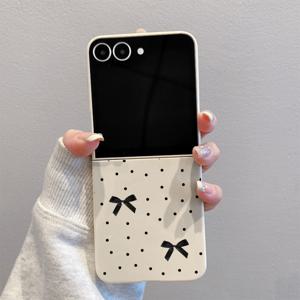 TEMU 휴대폰 케이스 - 블랙 폴카 도트 보우 타이 F17 접이식 화이트 TPU 폰 케이스 (삼성 갤럭시 Z 플립 7, 삼성 갤럭시 Z 플립 6, 삼성 갤럭시 Z 플립 5, 삼성 갤럭시 Z 플립 4/3 5G, 삼성 갤럭시 Z 플립 7 SE/FE 호환)