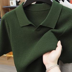 TEMU 조쉬 메이 OB M 봄/가을 파인애플 스티치 남성용 뜨개질 폴로 셔츠 캐주얼 반팔 가위넥 셔츠 크로셰 클래식 골프 폴로 셔츠 텍스처 크루넥 남성용 반팔 스웨터