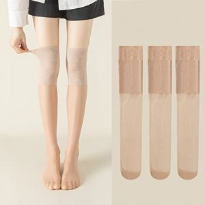 TEMU 여성용 봄/여름 긴 스타킹 3켤레, 얇은 하이튜브 양말, 종아리 양말, 피부미용, 뜯김 방지 오버니 양말