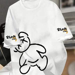 TEMU {프린트 디자인 – 텍스처 아님} 남성용 곰돌이 패턴 웃긴 만화 프린트 티셔츠 - 여름 캐주얼 크루넥 반팔 티셔츠, 레귤러 핏 라이트 블루 탑, 및 친구 선물용으로 적합 | 웃긴 패턴 티셔츠