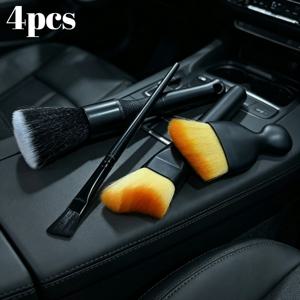 TEMU 4pcs 자동차 클리닝 브러쉬 세트: 차량 실내 청소용 긴 브러쉬와 짧은 브러쉬, 에어벤트 청소 브러쉬, 부드러운 강모 세차 브러쉬, 틈새 먼지 제거 브러쉬