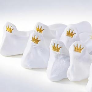 TEMU 6켤레 흰색 왕관 자수 보트 양말