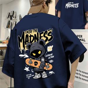 TEMU 남성용 트렌디한 스트리트 스타일 프린팅 반팔 티셔츠, 루즈핏, 독특한 패턴의 활용도 높은 힙합 스타일, 커플 의상, 젊은 남성의 데일리웨어를 위한 새로운 여름 패션 캐주얼 상의, 스트리트웨어 브랜드 의류