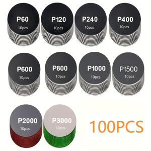 TEMU 100개입 3인치/75mm 습식 건식 겸용 샌딩 및 폴리싱 혼합 그릿 사포 세트, 60/120/240/400/600/800/1000/1500/2000/3000 그릿 3인치 샌딩 디스크, 금속, 목재, 플라스틱, 복합재료 등 다양한 표면에 적합 — DIY, 자동차 수리, 건설 프로젝트에 이상적