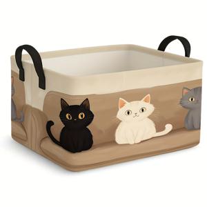 TEMU Jit1pc, 귀여운 고양이 디자인 대용량 오픈형 수납 바구니 - 선반 바구니. 아파트, 기숙사, 세탁실 및 사무실용. 접이식 디자인으로 공간 절약, 옷, 수건 및 침구 정리용. 옷 수납 정리함
