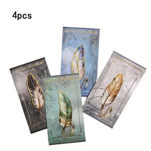 TEMU 4개 세련된 금속 깃털 북마크, 펜던트 장식 - 금색, 파란색, 노란색, 갈색 철 북마크, 책을 좋아하는 사람, 작가, 생일, 크리스마스 선물