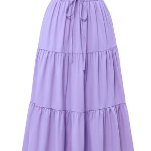 TEMU 여성용 롱 플리츠 A라인 스커트, 해변에 완벽, 탄성 있는 하이웨스트 디자인.