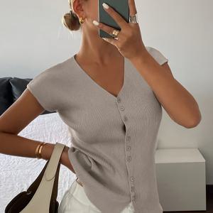 TEMU 브이넥 디자인 슬림핏 단색 스타일리시 패셔너블 릴랙스 프렌치 스타일 민소매 베스트 가디건