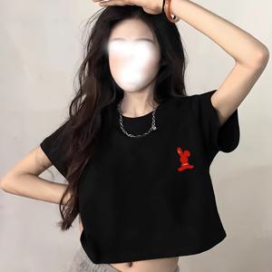 TEMU 여성용 반팔 크롭 탑, 만화 빨간 토끼 프린트, 여름에 완벽하며 하이웨이스트 스타일