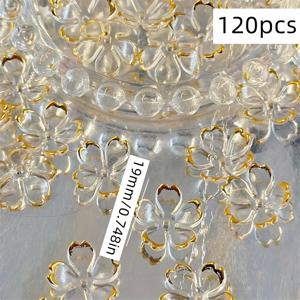 TEMU 120개 19mm 투명 금색 테두리 다섯 꽃잎 벚꽃 모양 플라워 홀더 구슬 DIY 팔찌 목걸이 및 주얼리 액세서리 다용도 스페이서 구슬 장식용 구슬