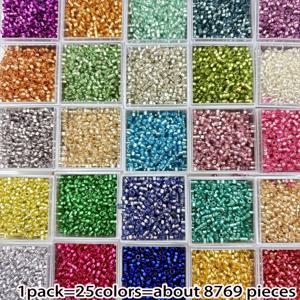 TEMU 8769개, 실버 충전 유리 시드 비즈, 2.5mm, 25가지 생생한 색상 - 주얼리 제작, 팔찌, 귀걸이, 목걸이 및 공예에 적합, 고품질 미니 비즈, 가족 및 친구를 위한 할로윈 선물
