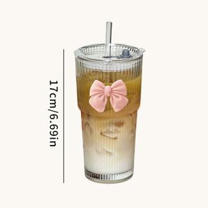 TEMU 600ml 유리컵 (빨대 포함), 주스 및 커피에 적합, 클래식하고 스타일리시하며 우아한 디자인, 재사용 가능