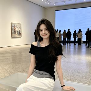 TEMU 여성용 신상 여름 반팔 티셔츠 트렌디한 오프숄더 스타일