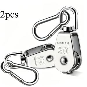 TEMU 스프링 스냅 후크가 있는 M20 싱글 풀리 블록 2개, 304 스테인리스 스틸 제작, 360도 회전 설계, 실내, 실외, 정원 가드닝용으로 적합