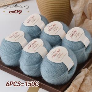 TEMU 럭셔리 6개 세트 - 150g 장모 모헤어 부드럽고 편안한 중간 가는 실 소재, 스틱과 코바늘 모두 사용 가능. 보풀이 잘 일지 않음, 수축이 잘 일지 않음, 내마모성 및 내구성, 봄 여름 가디건, 숄, 반팔, 조끼, 스커트, 헤어 액세서리 등을 뜨개질할 수 있음