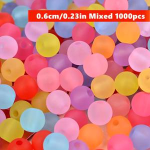 TEMU QYWCTZ 투명 반투명 무광 컬러 원형 구슬 1000개, 주얼리 제작용, 팔찌, 목걸이, 헤어용 직구멍 아크릴 공예 구슬 - DIY 공예 및 수공예 장식용 멀티 컬러 옵션