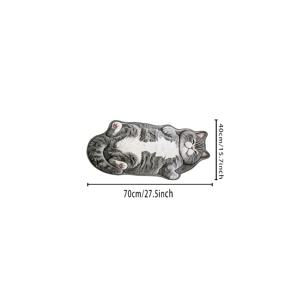 TEMU [2D 플랫] 얇은 플리스, 페이크 3D 효과, 짧은 털, 캐시미어처럼 촉감, 10mm 두께, 도트 플라스틱 뒷면. 둔한 영국 숏헤어 블루 고양이 프린트가 있는 불규칙한 플러시 러그, 손세탁 전용. 침대 옆, 스타일리시한 장식 및 좋은 휴일 선물로 적합