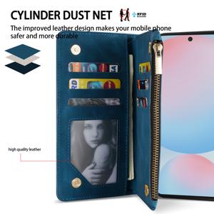 TEMU 삼성 갤럭시 S26 울트라 S26 플러스 S25 FE A07 A16 A17 A26 A36 A55 A56용 지갑형 멀티 카드 슬롯 지퍼 고품질 마그네틱 플립 합성 가죽 휴대폰 케이스, 핸드 스트랩 킥스탠드 사진 프레임 비즈니스 충격 방지 보호 커버
