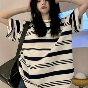 TEMU 여름 루즈핏 라운드넥 반팔 티셔츠 여성용 신상 간편 다용도 디자인 대비 상의