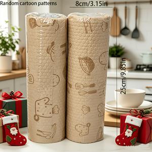 TEMU 2롤 팩 (200매) - 천연 주방용 종이 타월, 80g/m², 재사용 가능 - 넓고 두꺼워진 다용도 행주*, 청소용 물티슈, 간편한 행주, 설거지 타월, 야외 주방 용품, 파티 용품, 연말 파티