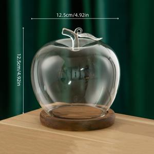 TEMU 사과 모양 유리 디스플레이 클로쉬 - 고체 목재 베이스, 테이블탑 홈 데코용 유리 돔, 꽃 보존 케이스 & 장식용 센터피스, /어버이날 선물용 우아한 사과 돔, 장식품/세라믹/미니어처 전시용