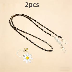 TEMU 금속 체인 스트랩 & 화이트 데이지 참 2개, 아연 합금 소재, DIY 휴대용 가방 액세서리, 가방 체인 교체 부품, 겨드랑이 가방, 크로스백, 숄더백에 적합, 금속 가방 체인, 여성을 위한 선물용으로 이상적