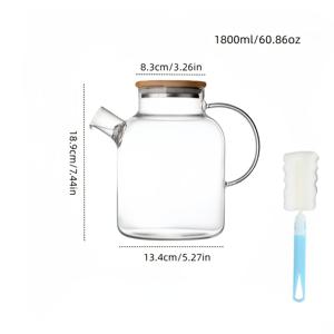 TEMU 내열성 유리 주전자 2개 세트 1800ml, 탈착식 필터 스파우트, 스토브탑 사용 가능, 투명 주전자 & 컵 브러쉬 포함, 잎차/블루밍티에 적합, 휴대용 냉수 주전자, 가정용/야외/여행/기숙사용