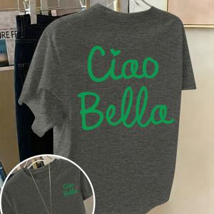 TEMU 앞뒤 반팔 티셔츠 - Ciao Bella, 이탈리아 패션 프린트 - 여성 봄/여름 트렌디 프린트 티셔츠, 패셔너블 아이템