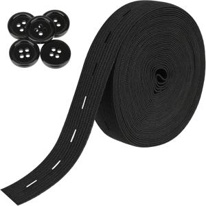 TEMU 3/4인치 탄성 스트링 스트랩 코드, 스풀형 고탄성 니트 밴드, 바지 허리 조임용, 18mm 흰색 버튼 5개 포함, 공예에 적합
