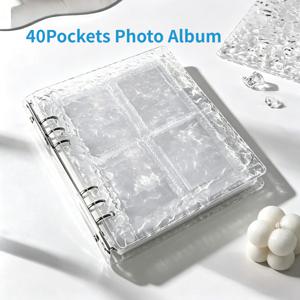 TEMU 120포켓/80포켓/40포켓 포토 앨범 - 스타일리시한 물결무늬 프라이버시 카드 앨범 - 골무늬 효과 투명 A5 아크릴 포토 앨범, 링제본 바인더, 직사각형 모양, K팝 스타 소형 카드 보관용, 일상용 3인치 사진 보관용, 팬과 친구를 위한 훌륭한 선물