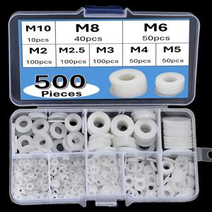 TEMU 500개 PVC 평면 개스킷 실링 링, 전기 연결 및 해양용으로 적합 - 고온 저항, M2-M10 사이즈, 플라스틱 코팅, 자동차, 보일러 애플리케이션용 실러링 (보관 상자 포함)