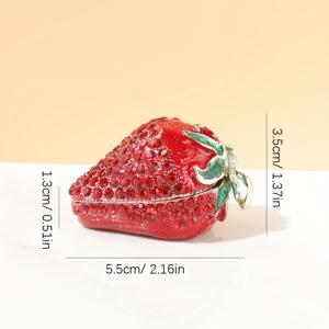 TEMU 빈티지 스트로베리 에나멜 주얼리 박스 - 자석 잠금 기능이 있는 타원형 금속 여행용 케이스, 귀걸이·반지·팔찌·목걸이 휴대용 데스크탑 정리함, 라인스톤 장식, 여행용 보석 상자