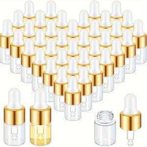 TEMU 25개 1/2/3/5ml 골든 미니 유리 드롭 병 미니 드로퍼 병 소형 바이알 뚜껑 포함 여행용 에센셜 오일 화장품 액체 향수